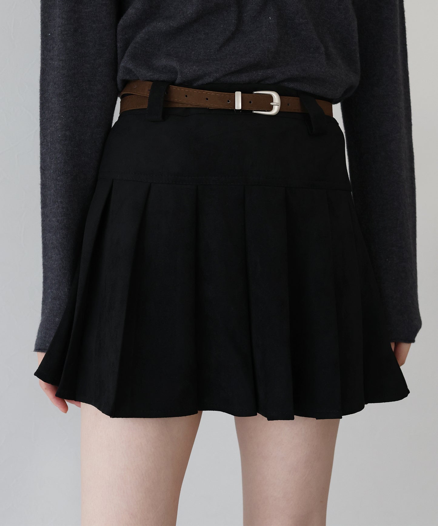 ベルトSETスウェードプリーツミニスカート