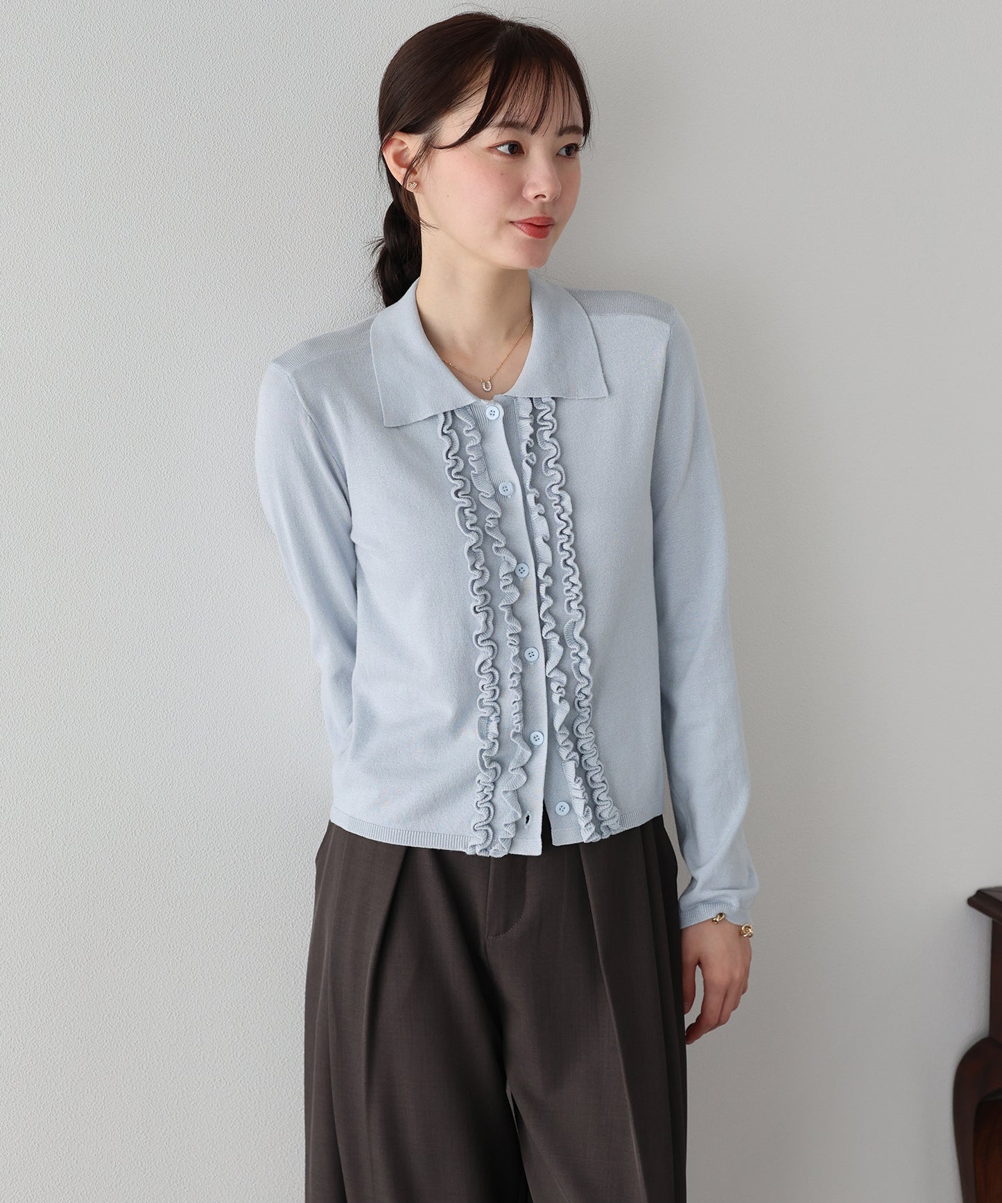 【早割5％OFF】フロントフリルポロカーディガン