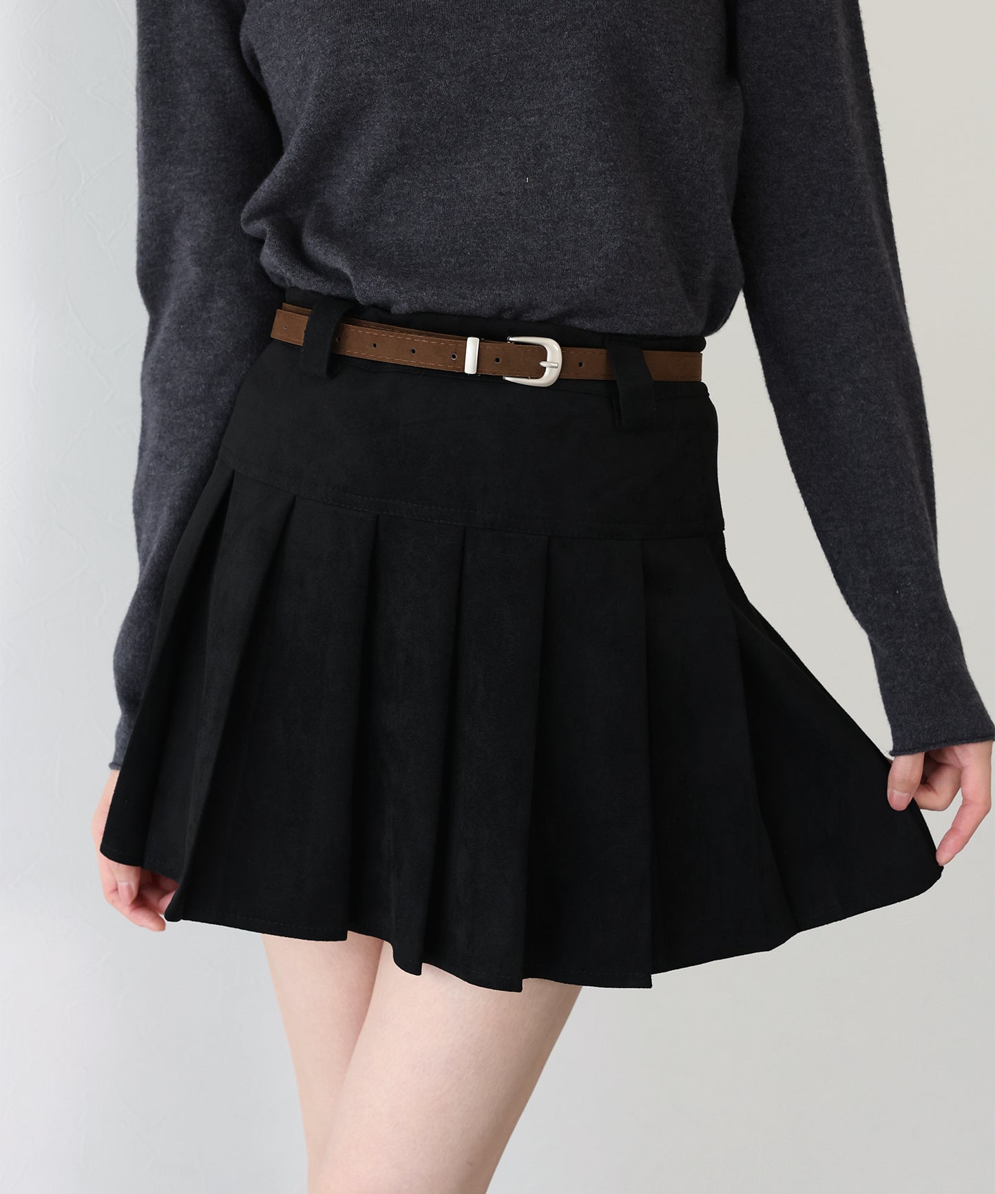 ベルトSETスウェードプリーツミニスカート