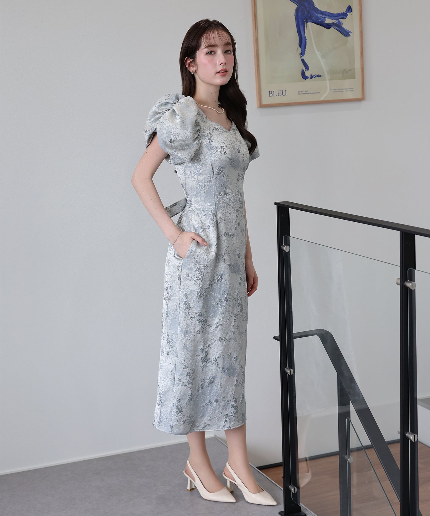 フラワー刺繍ハートネックベロアワンピース