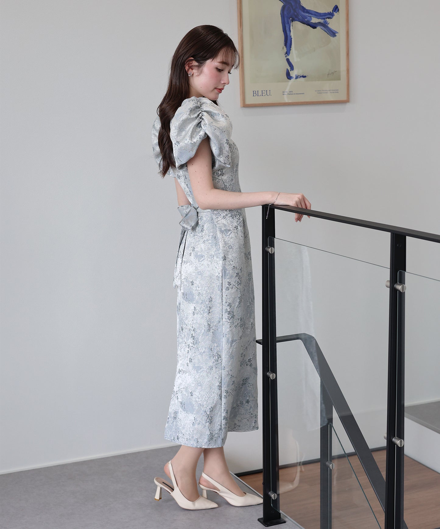 フラワー刺繍ハートネックベロアワンピース