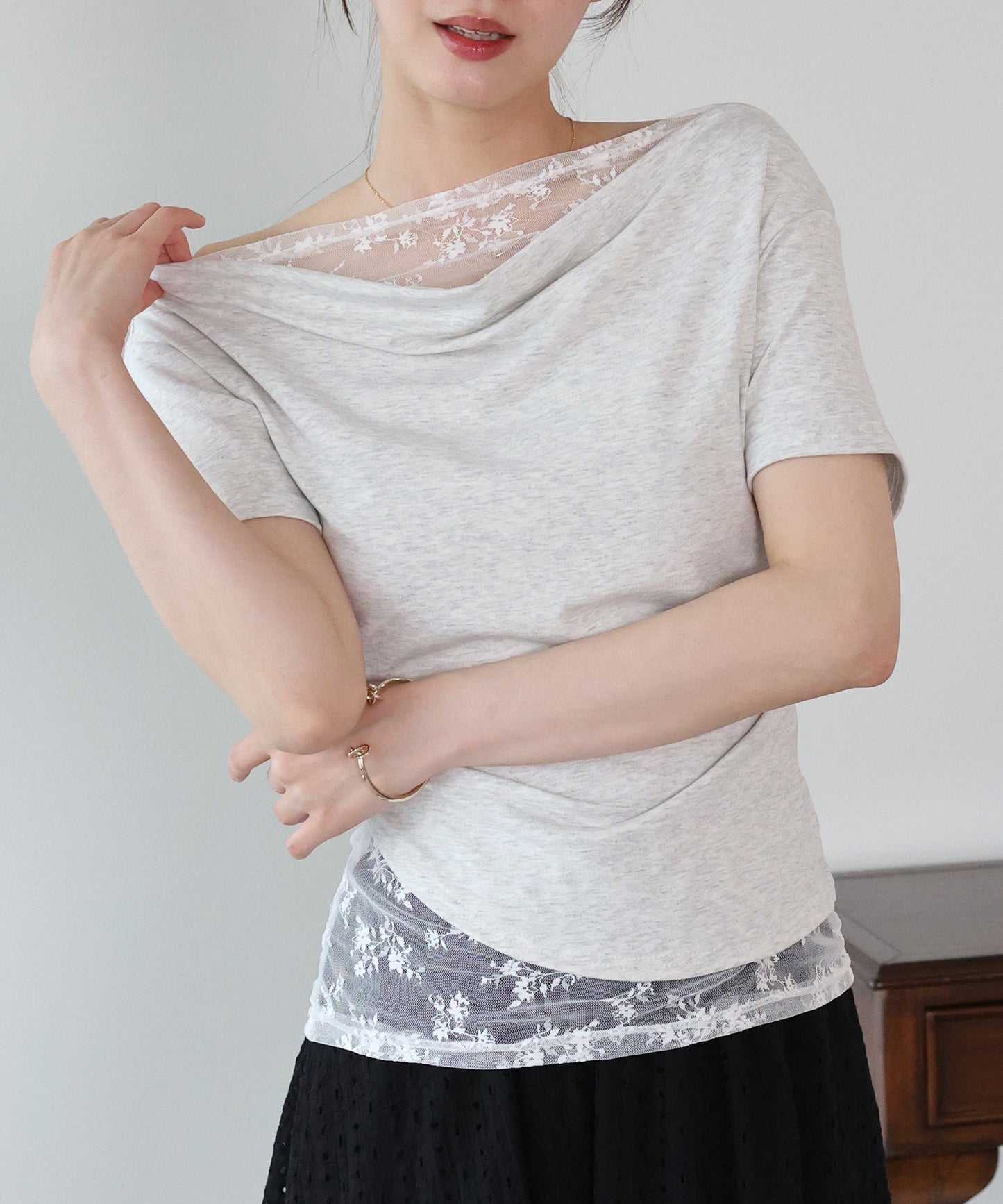 【早割5％OFF】レースドッキングドレープカットソー【メール便】