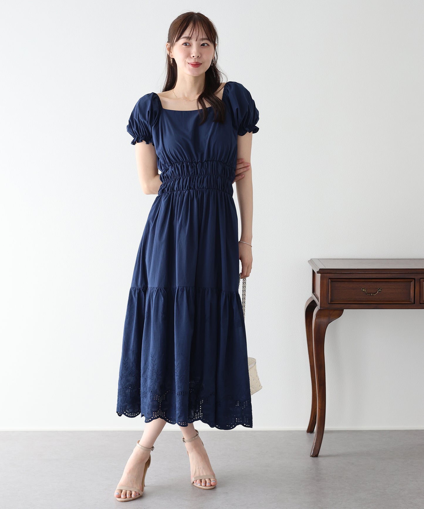 【早割5％OFF】コットンレースオフショルダーワンピース