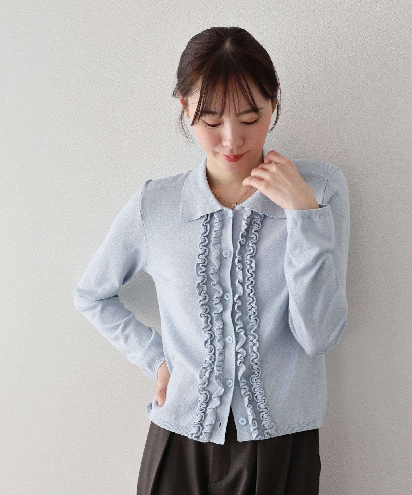 フロントフリルポロカーディガン