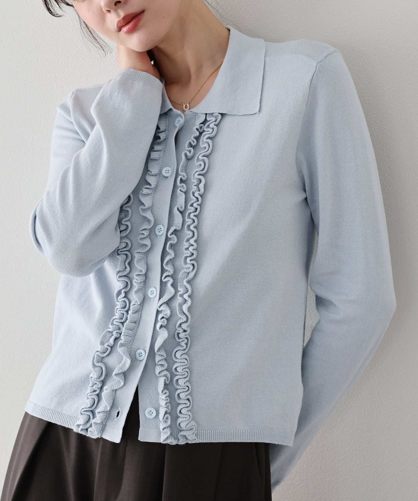 フロントフリルポロカーディガン