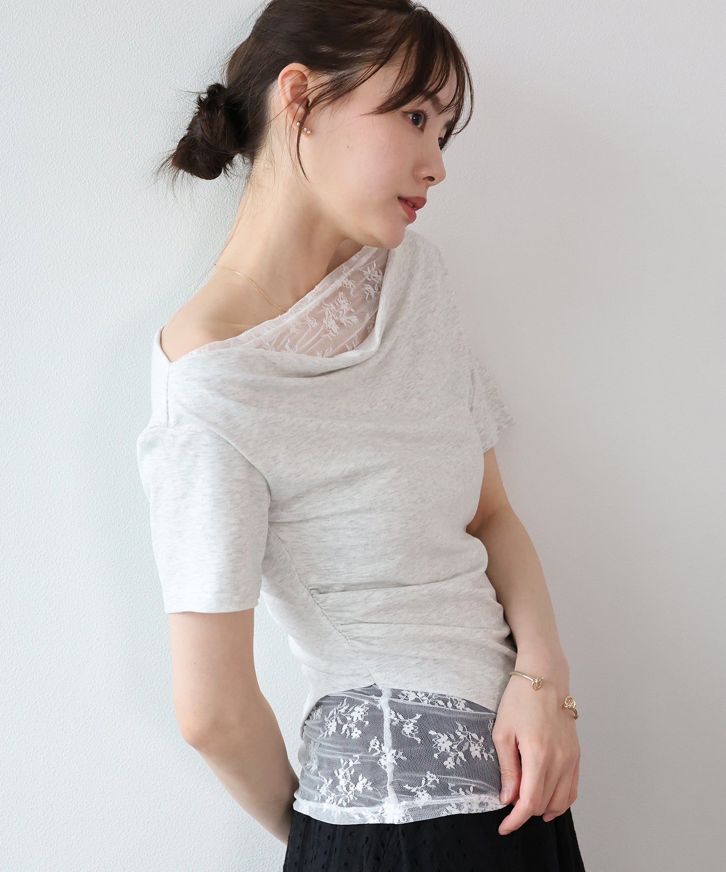 【早割5％OFF】レースドッキングドレープカットソー【メール便】