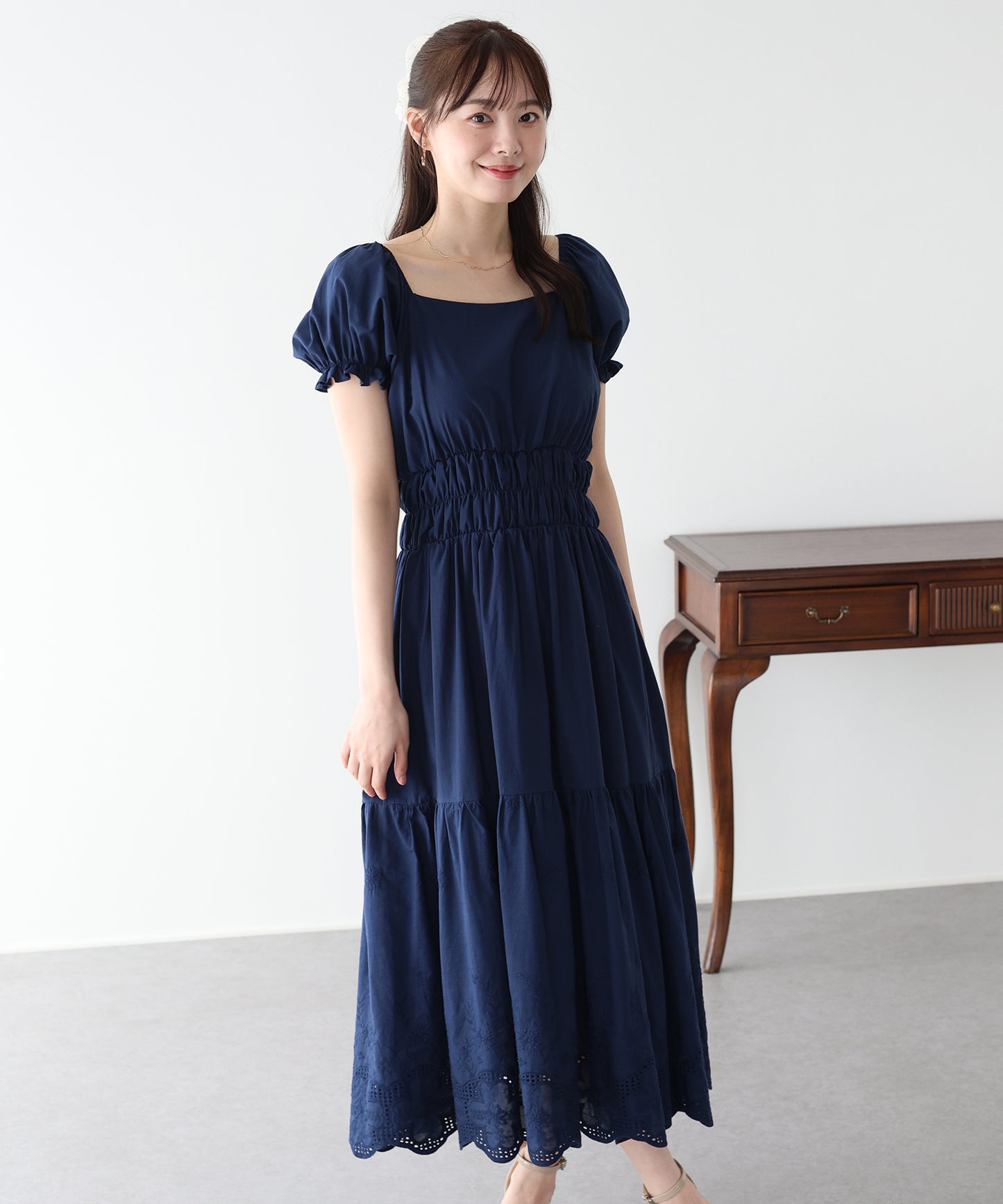 【早割5％OFF】コットンレースオフショルダーワンピース