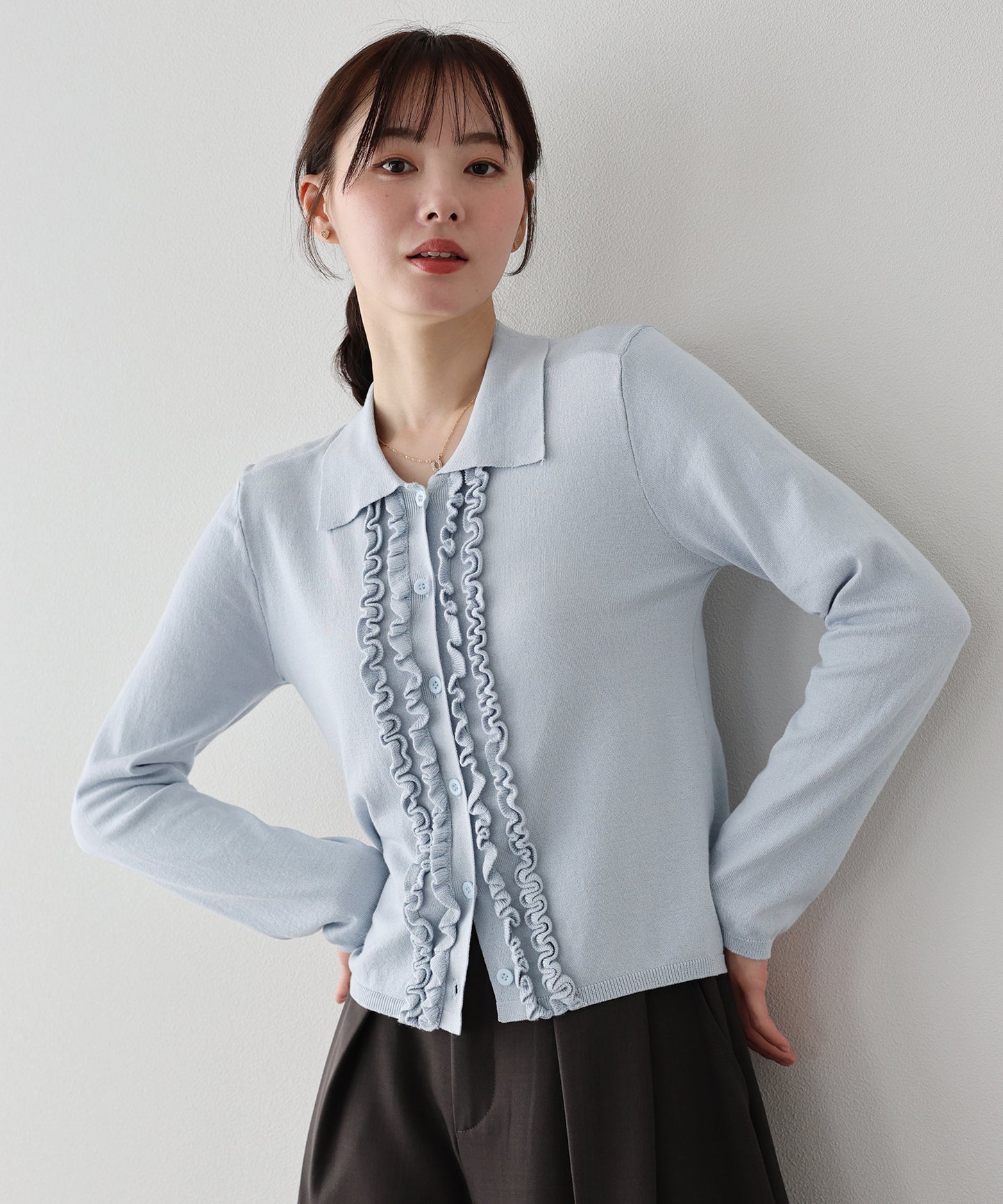 フロントフリルポロカーディガン