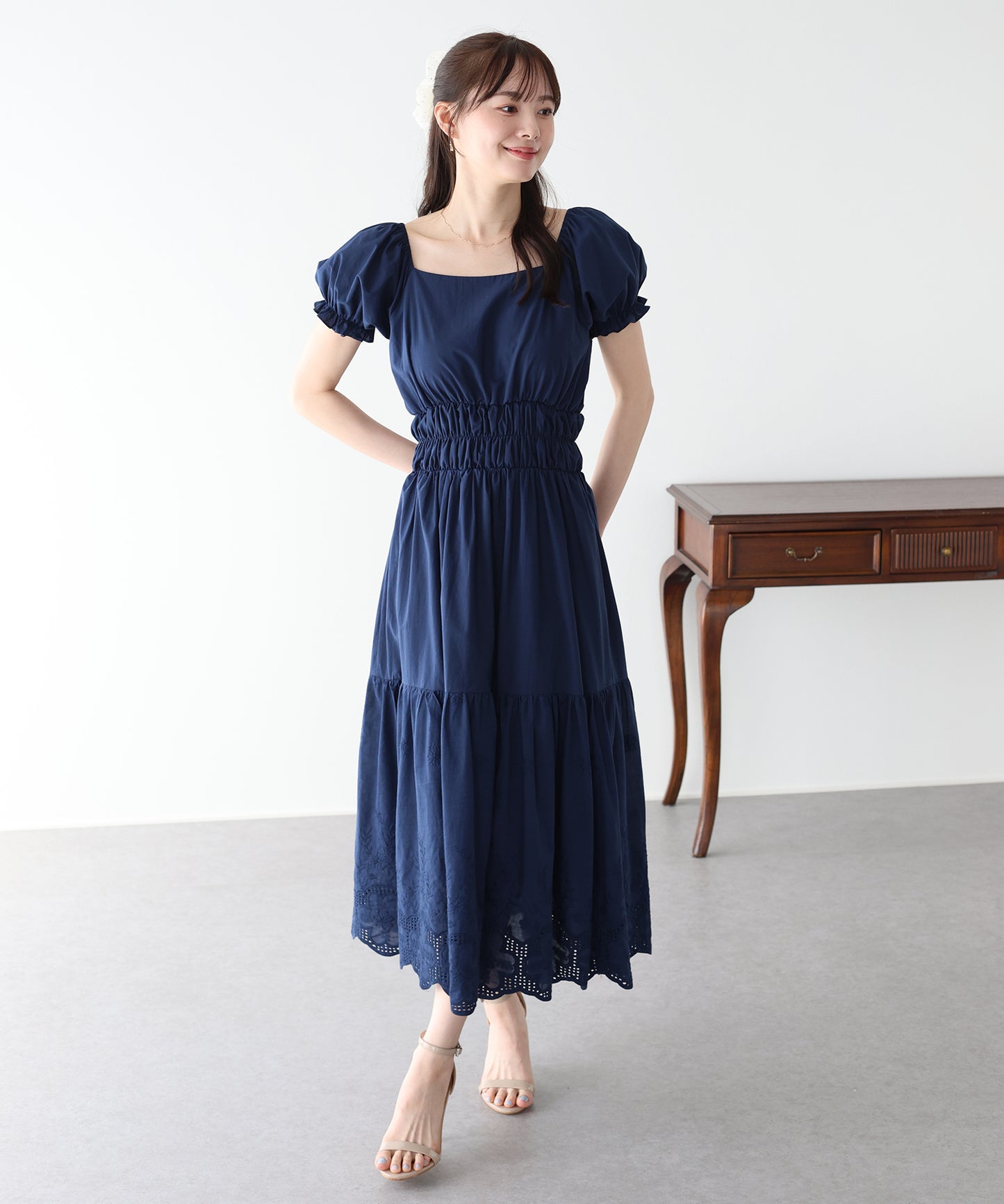 【早割5％OFF】コットンレースオフショルダーワンピース