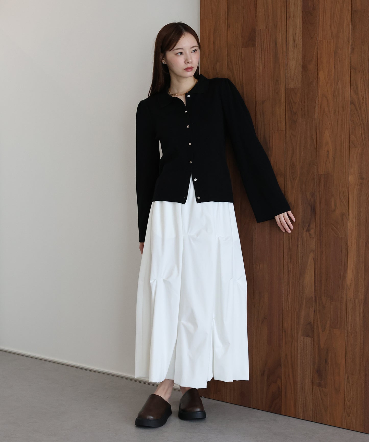 【早割5％OFF】ニュアンスボタンコンパクトポロカーディガン