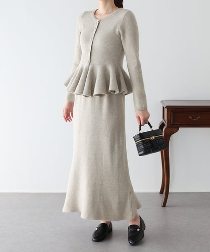 【早割5％OFF】ペプラムカーディガン＆ニットスカ―ト セットアップ
