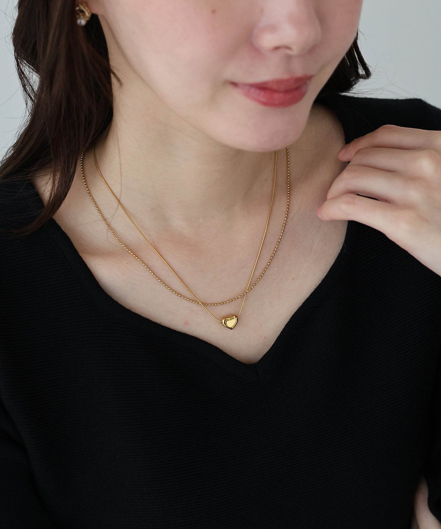 ハートモチーフ2連ボールチェーンネックレス　/ サージカルステンレス【ネコポス】