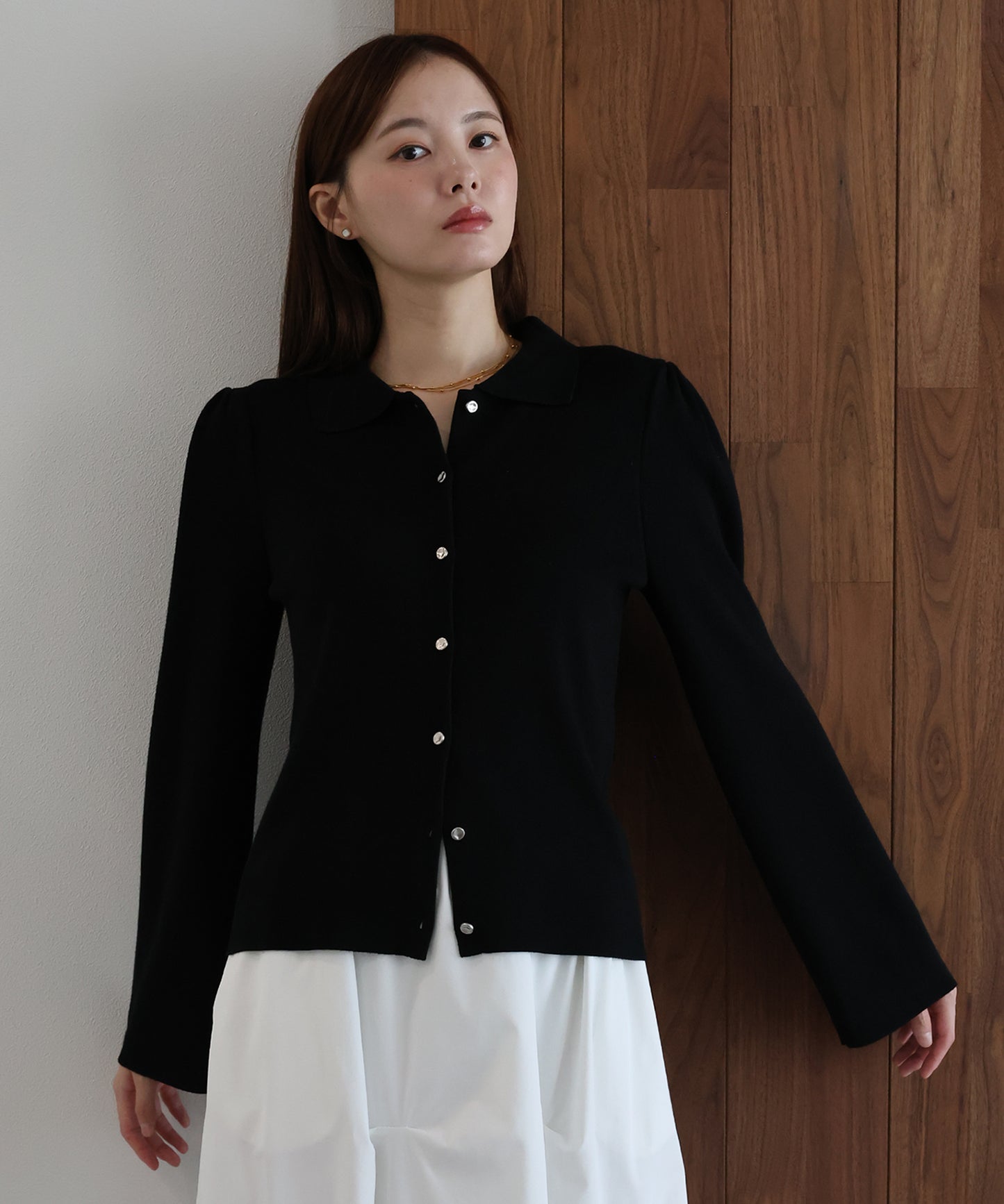 【早割5％OFF】ニュアンスボタンコンパクトポロカーディガン