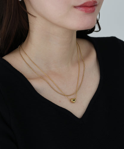 ハートモチーフ2連ボールチェーンネックレス　/ サージカルステンレス【ネコポス】