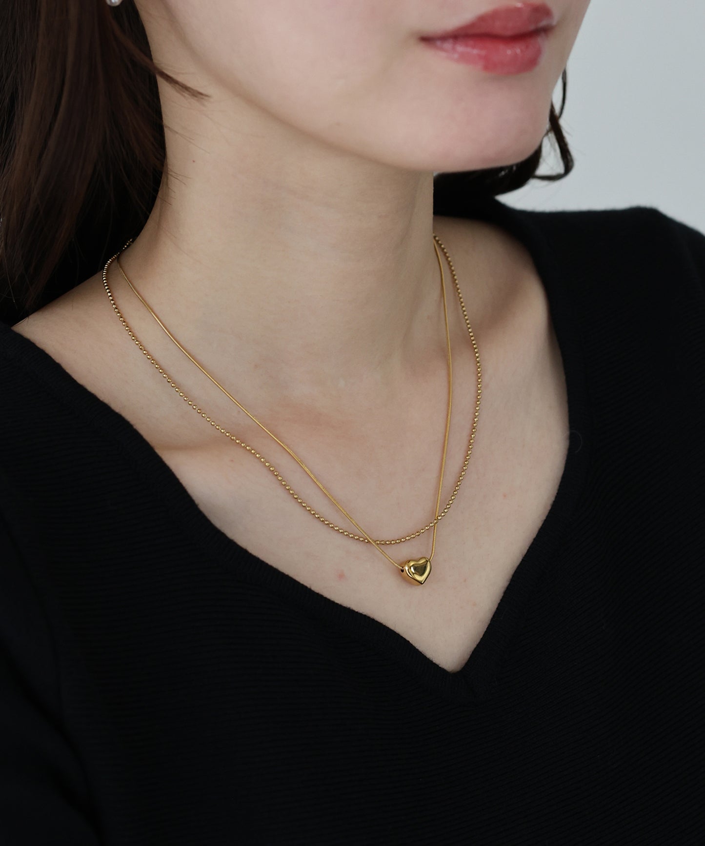 ハートモチーフ2連ボールチェーンネックレス　/ サージカルステンレス【ネコポス】