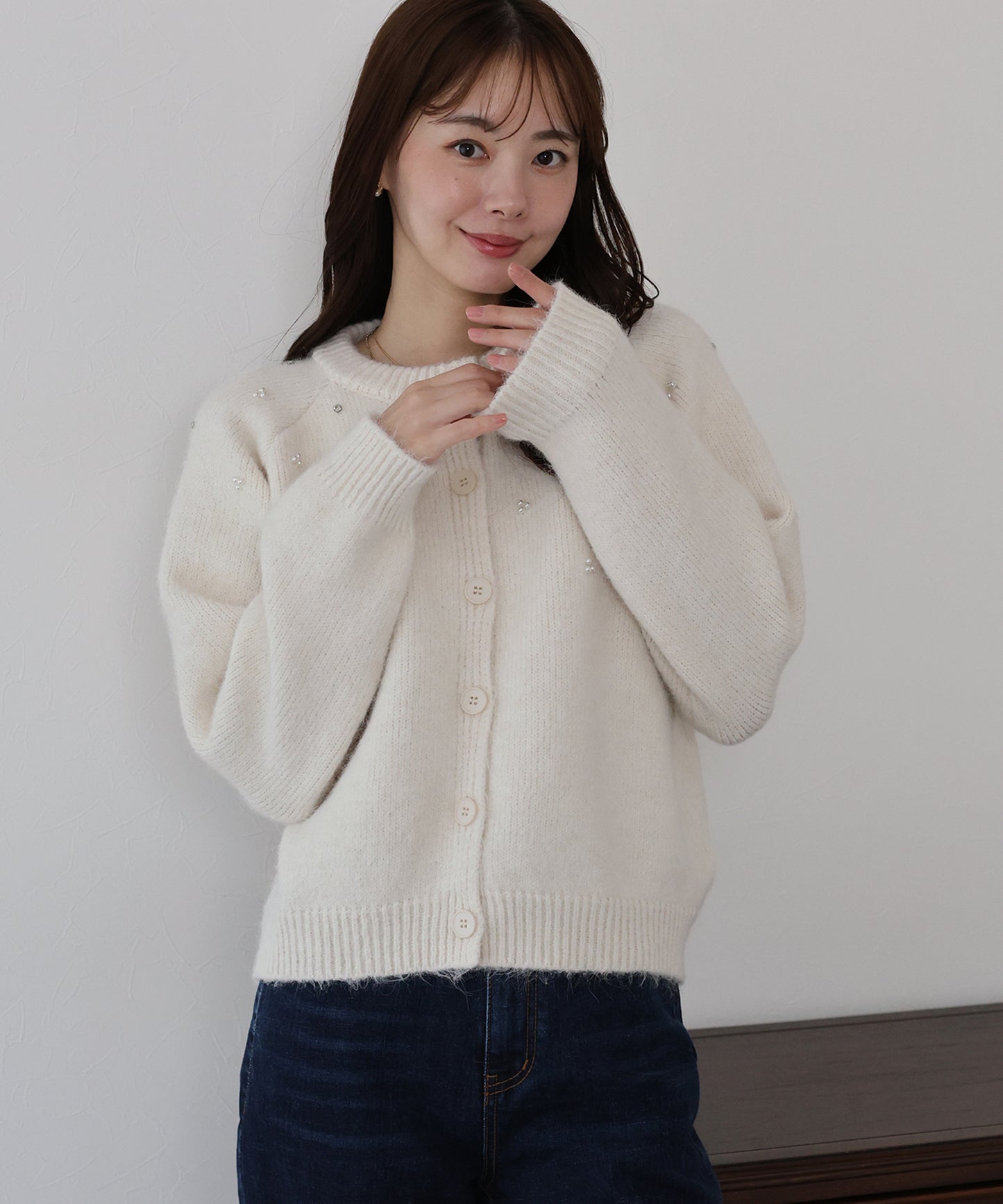 パールビジューニットカーディガン