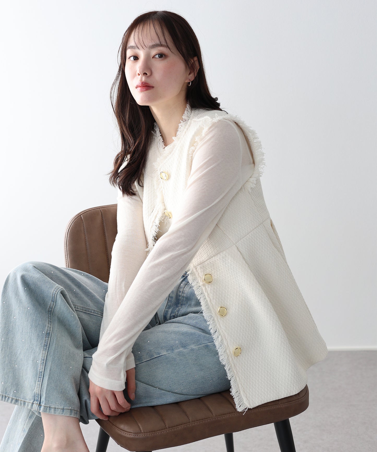 ツイードペプラムフォルムジレ