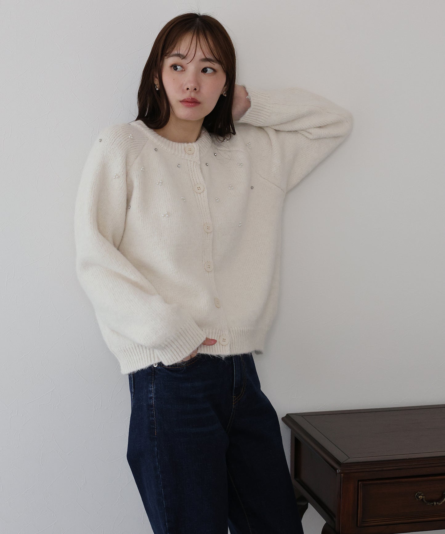 パールビジューニットカーディガン