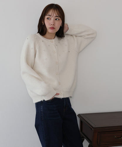パールビジューニットカーディガン