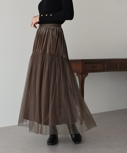 【SALE】チュールベロアティアードスカート