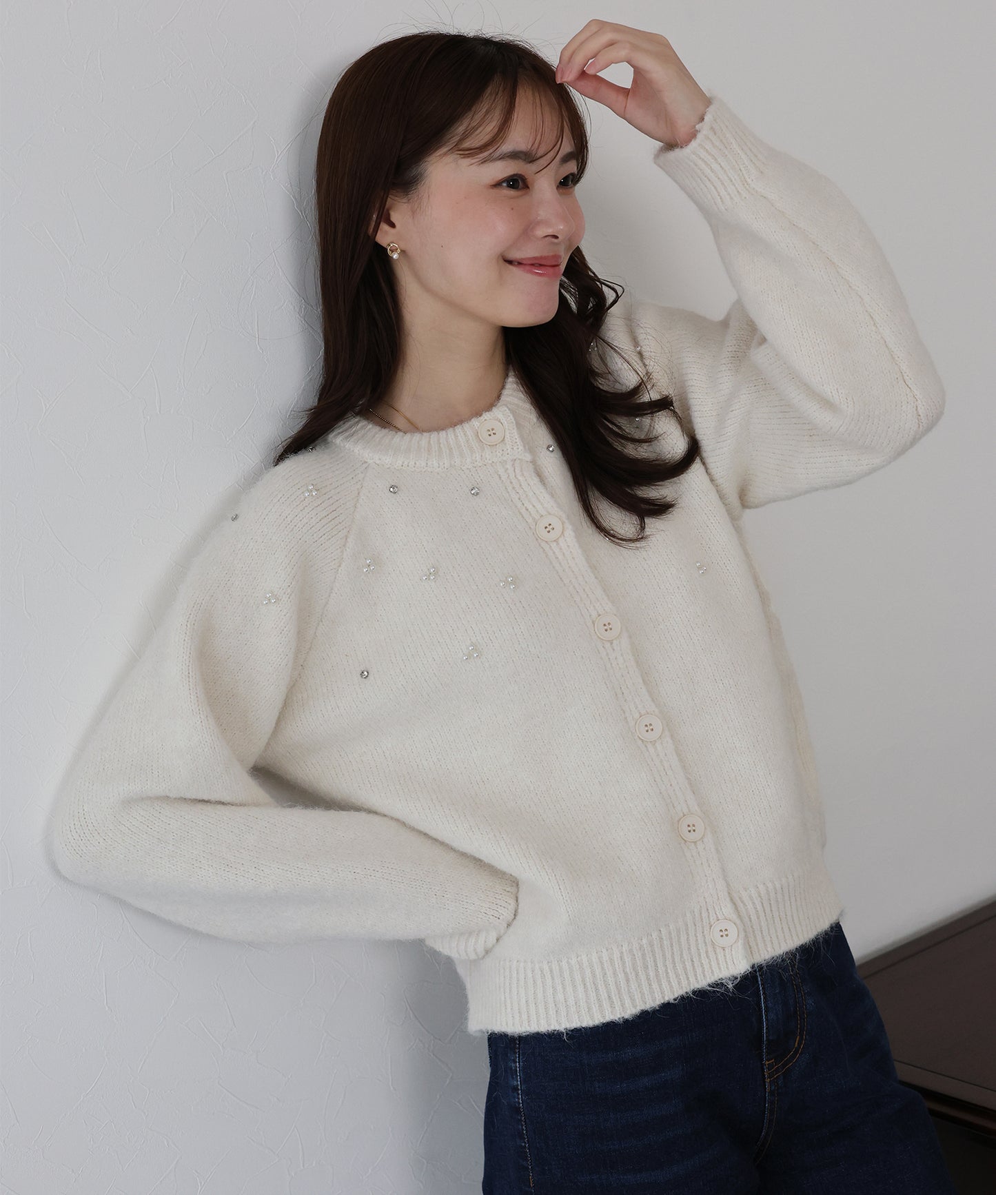 パールビジューニットカーディガン