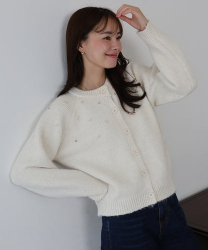 【早割5％OFF】パールビジューニットカーディガン