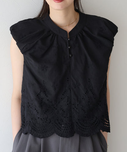 【SALE】バルーンショルダーコットンレースブラウス【ネコポス】