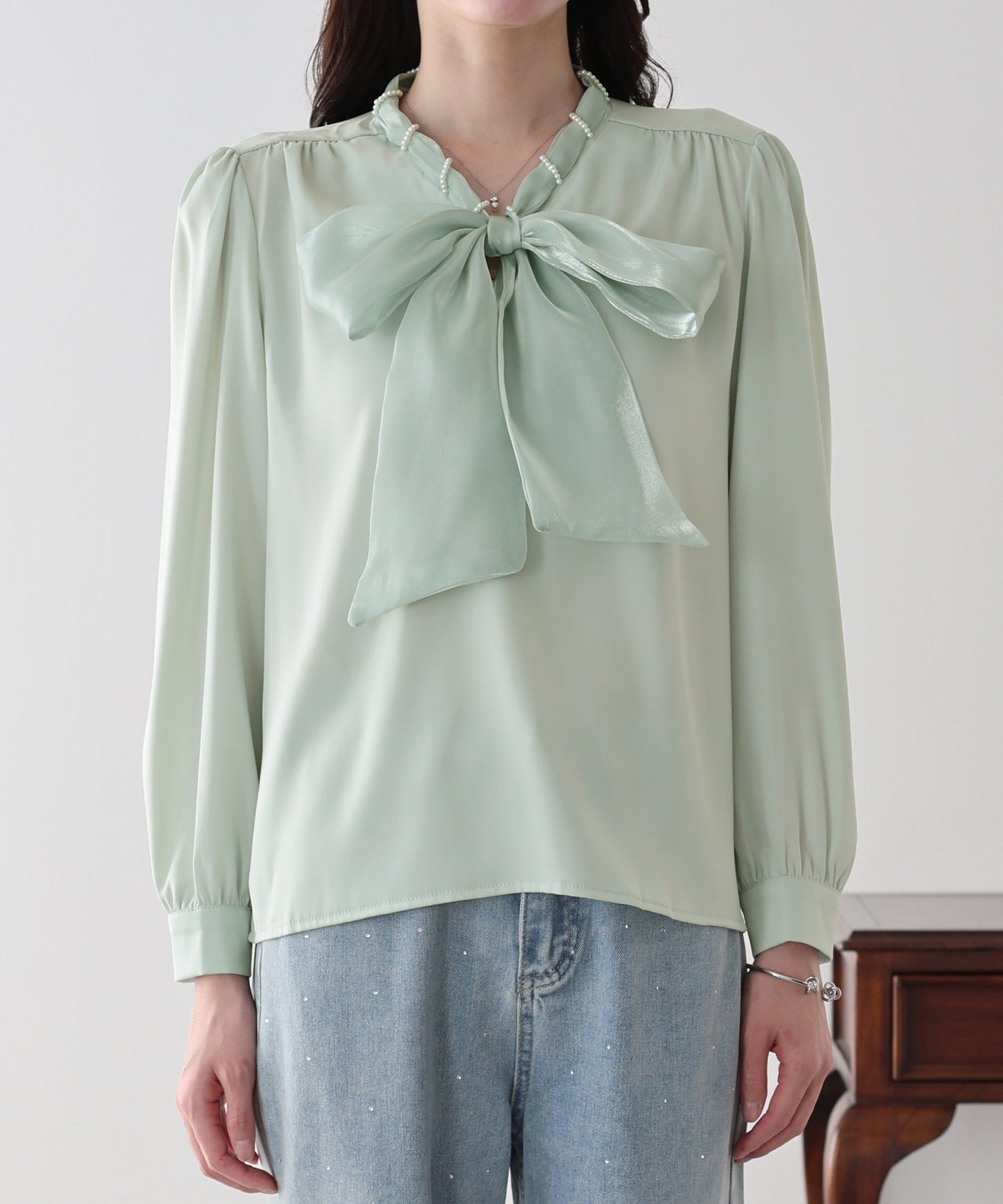 ミニパールボウタイブラウス【ネコポス】