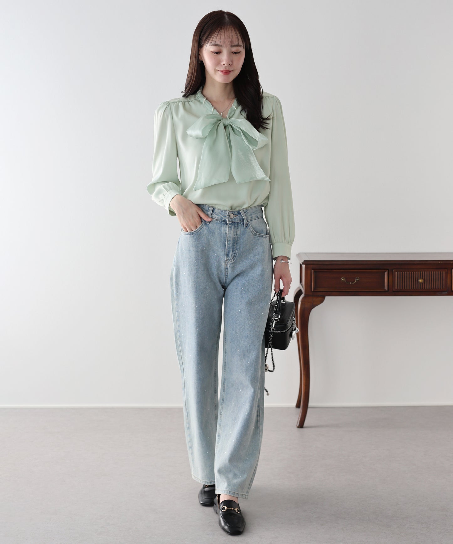 ミニパールボウタイブラウス【ネコポス】