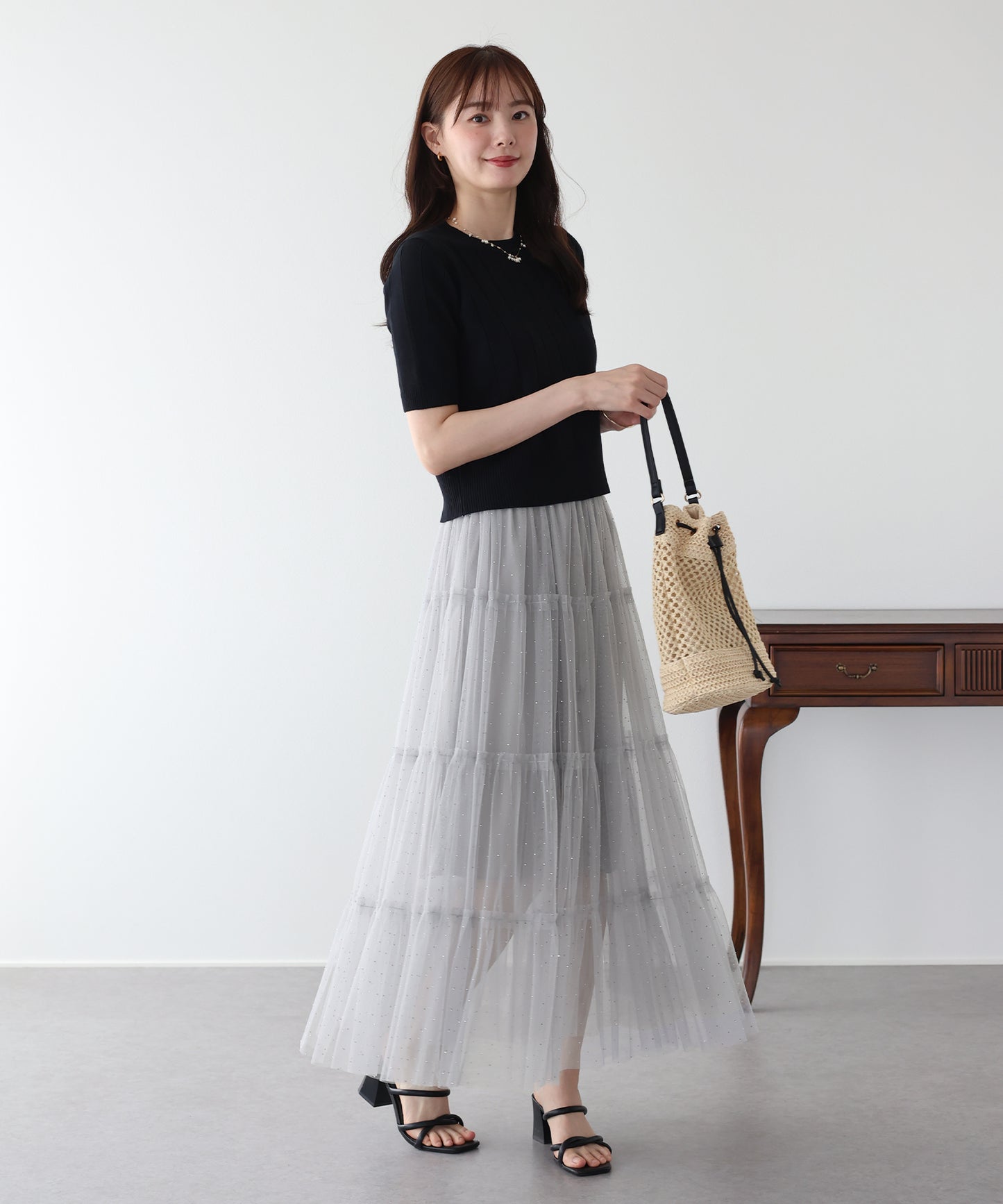 チュールティアードスカート
