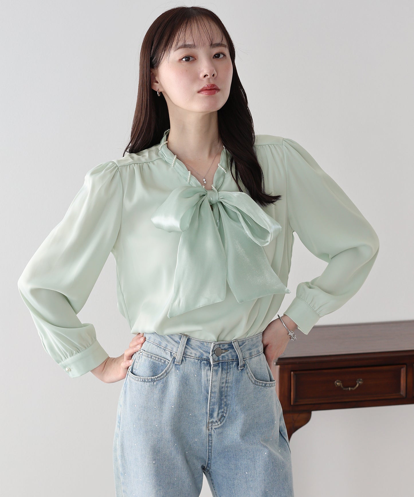 ミニパールボウタイブラウス【ネコポス】