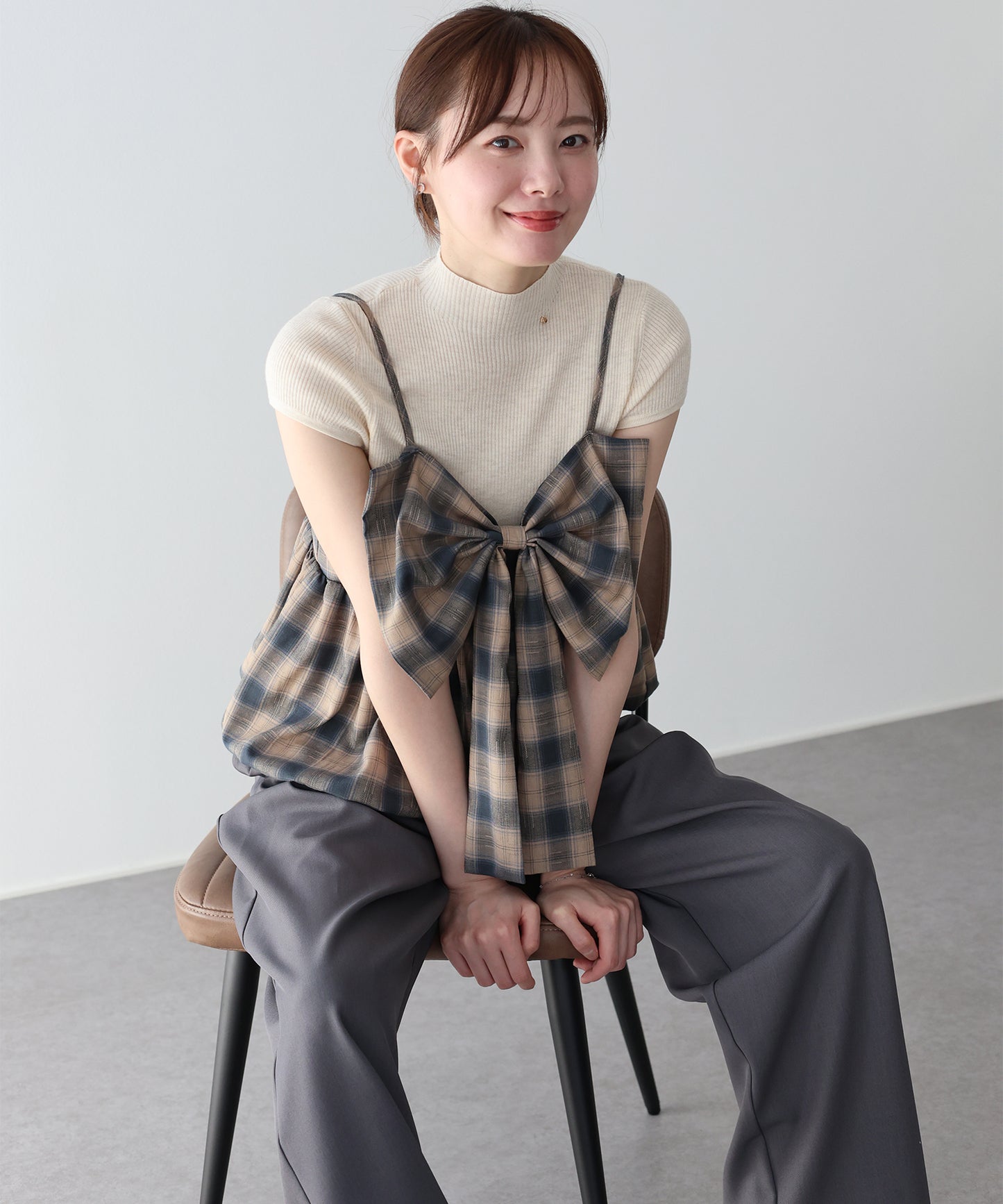 オンブレチェックリボンバルーンビスチェ