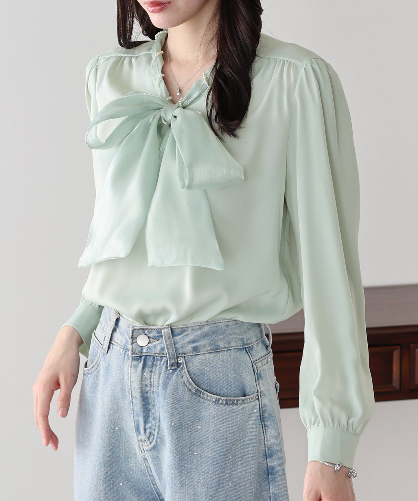 ミニパールボウタイブラウス【ネコポス】