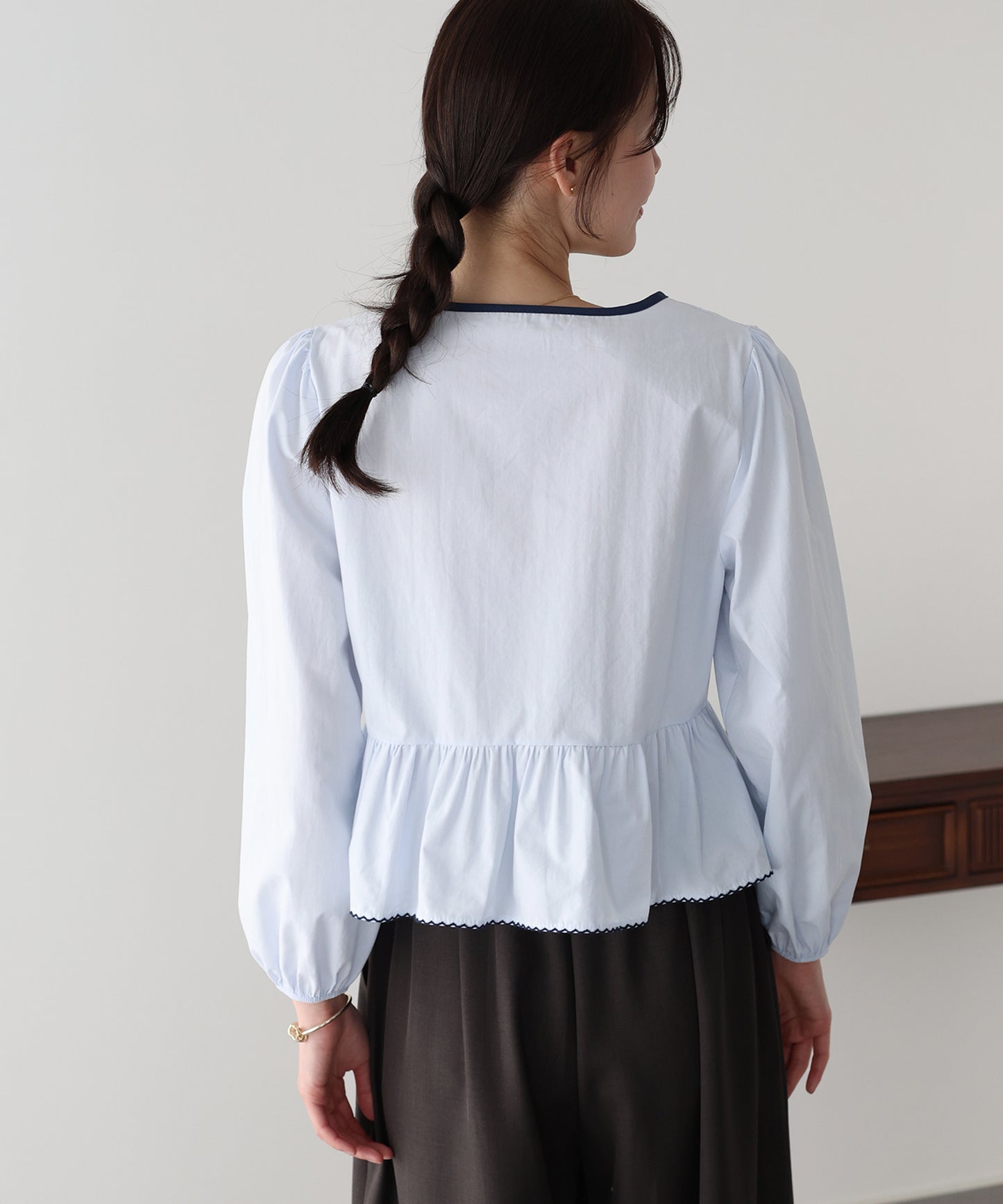 バイカラーリボンペプラムブラウス【ネコポス】