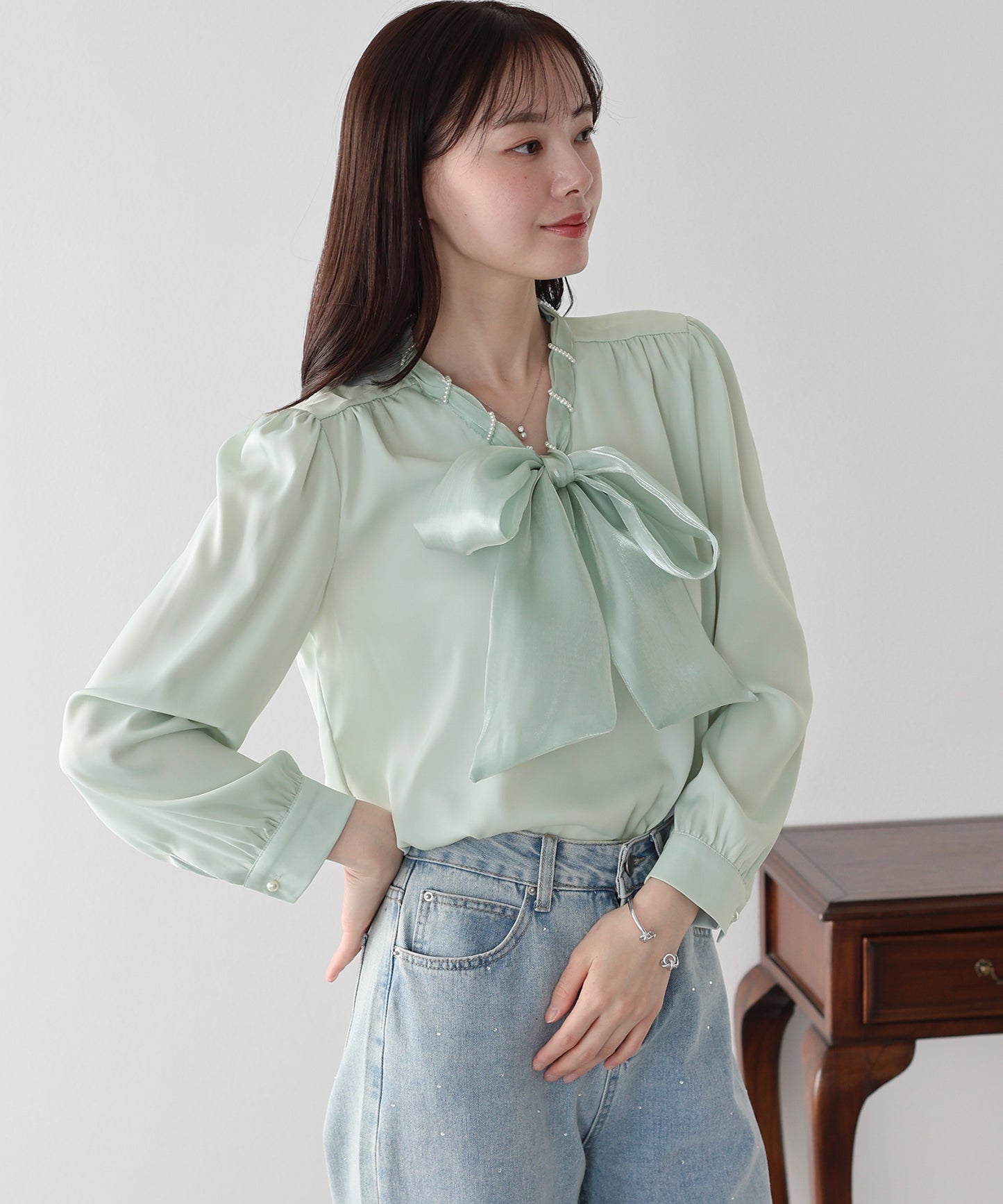 ミニパールボウタイブラウス【ネコポス】