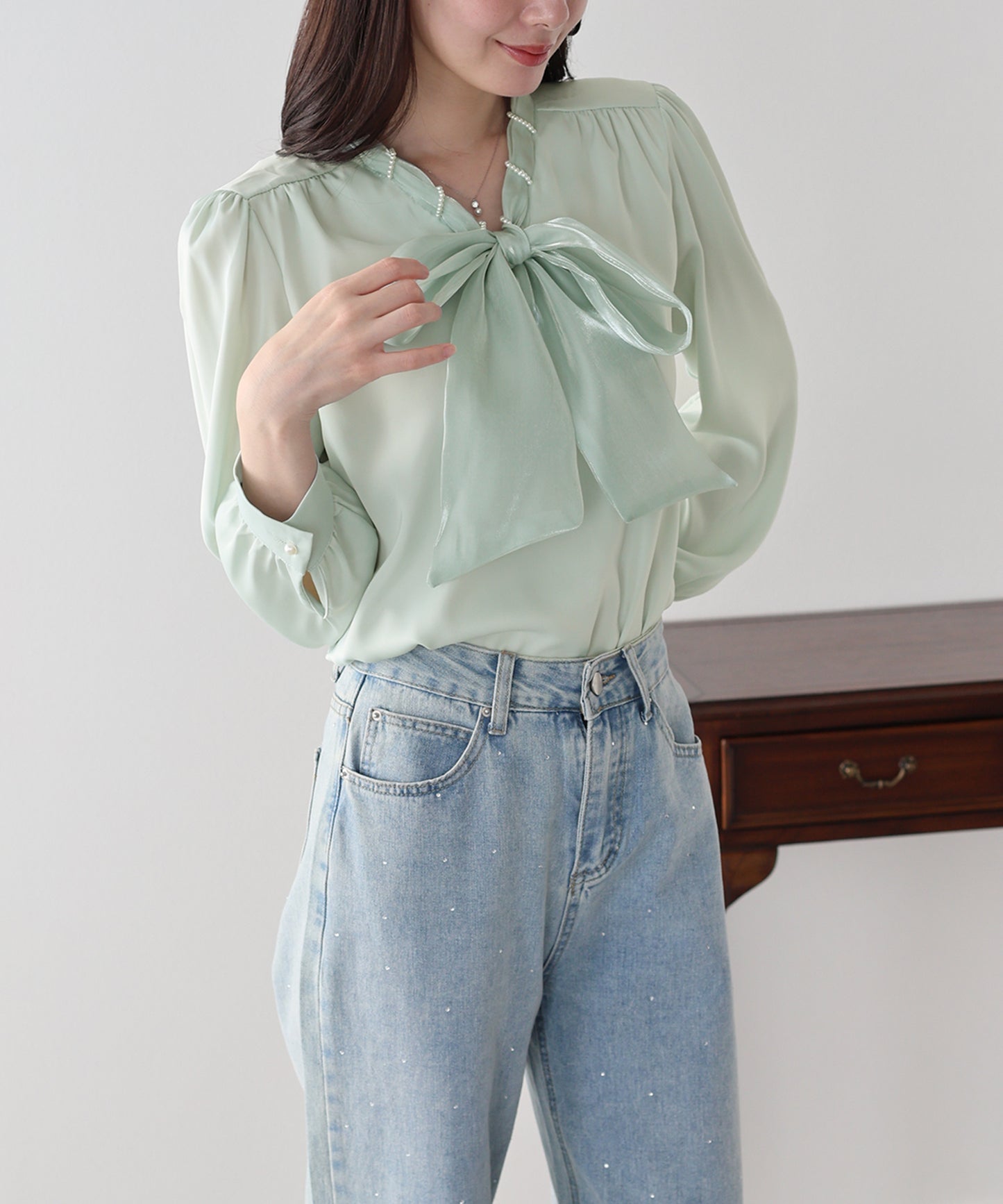 ミニパールボウタイブラウス【ネコポス】