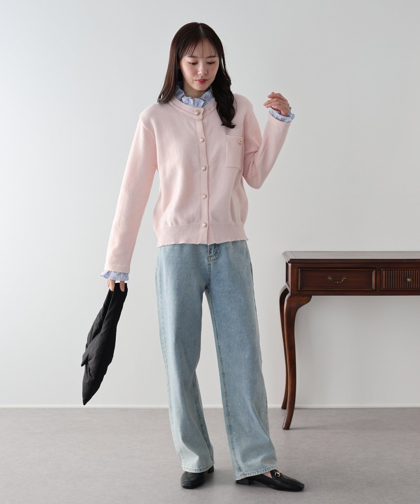 フリルシャツ襟カーディガン