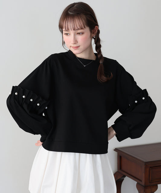 【早割5％OFF】ギャザースリーブパールスウェット