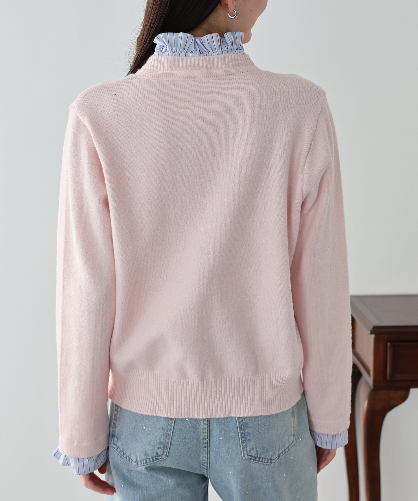 フリルシャツ襟カーディガン