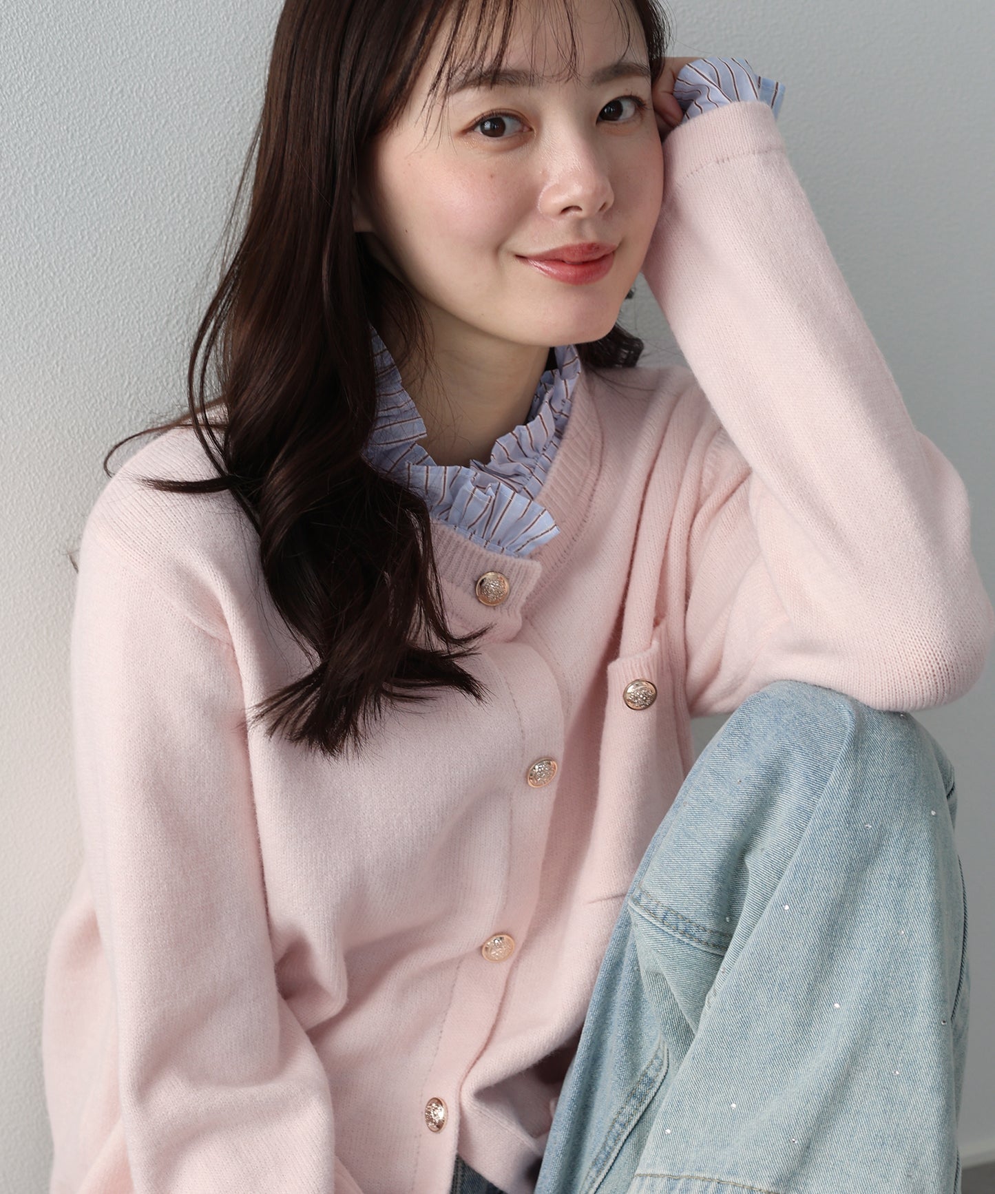 フリルシャツ襟カーディガン