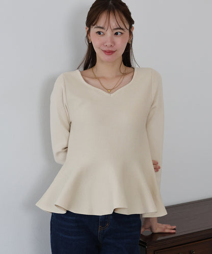 【早割5％OFF】ハートネックペプラムニット