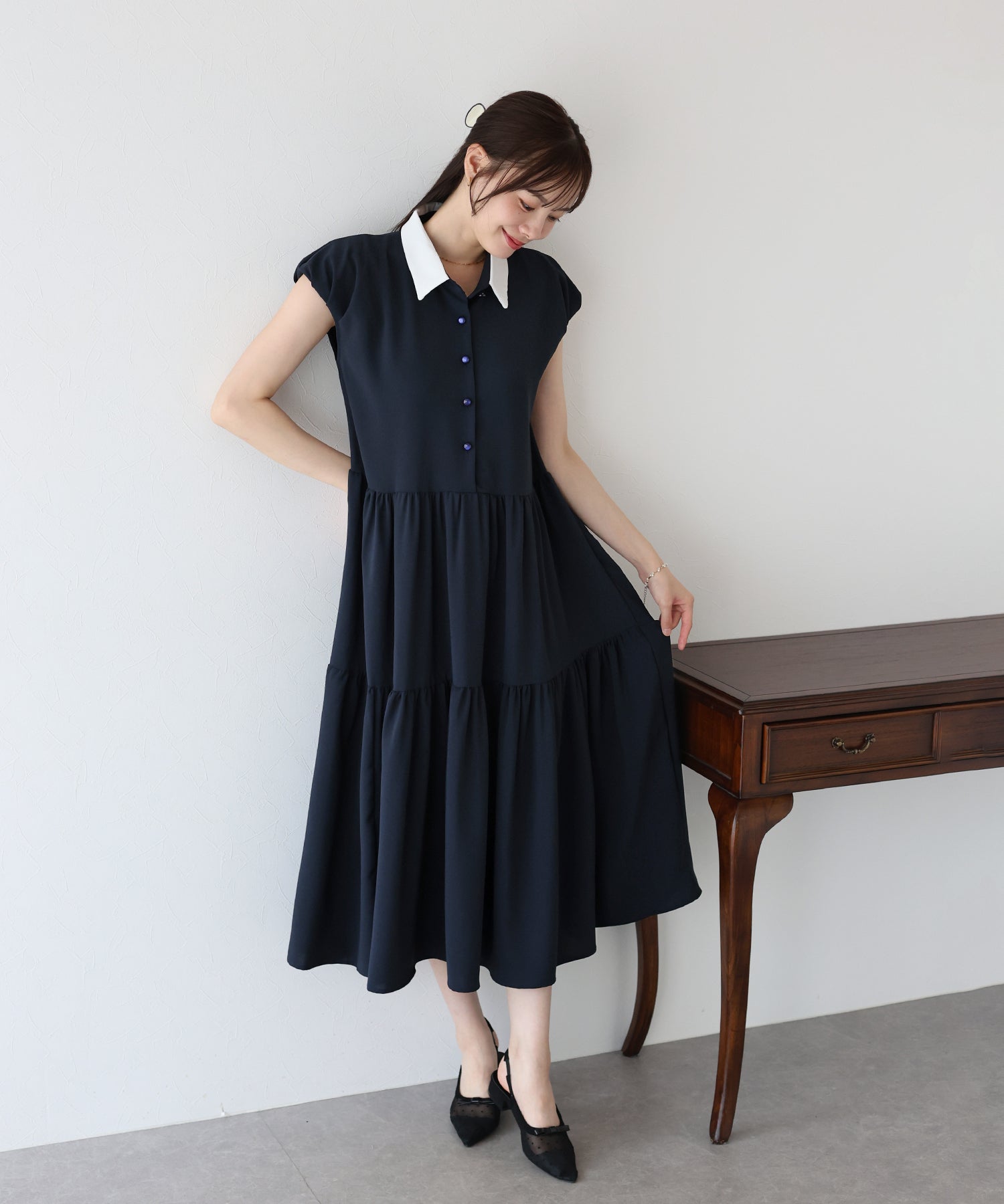 衿つきティアードワンピース 衿つきティアードワンピース(80cm オフ ホワイト): キッズ