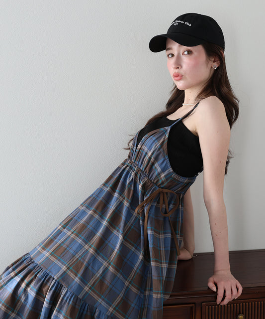 チェック柄サイドリボンキャミワンピース