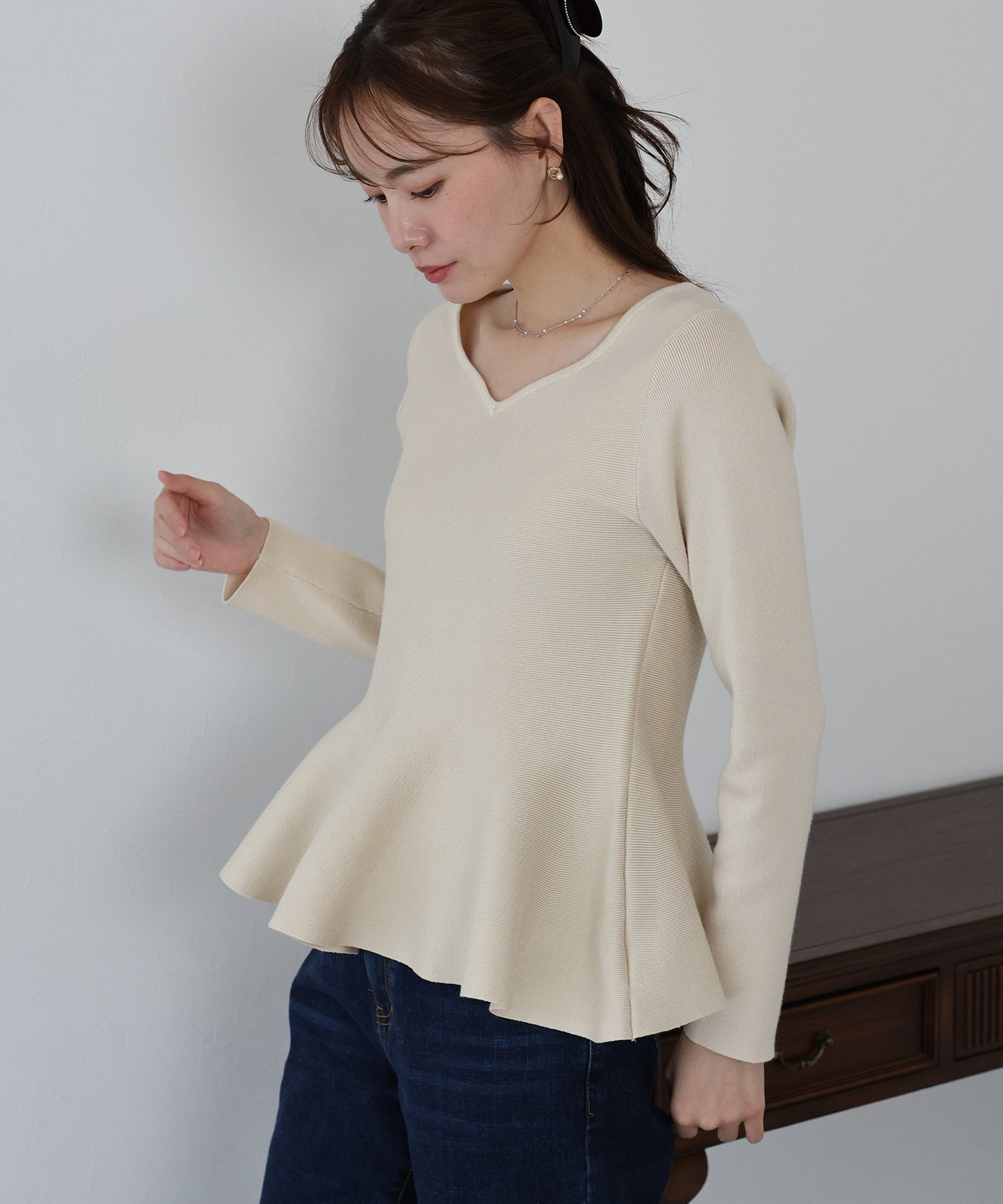 【早割5％OFF】ハートネックペプラムニット