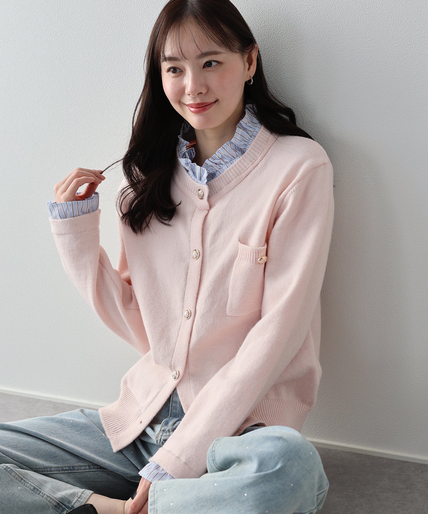 フリルシャツ襟カーディガン