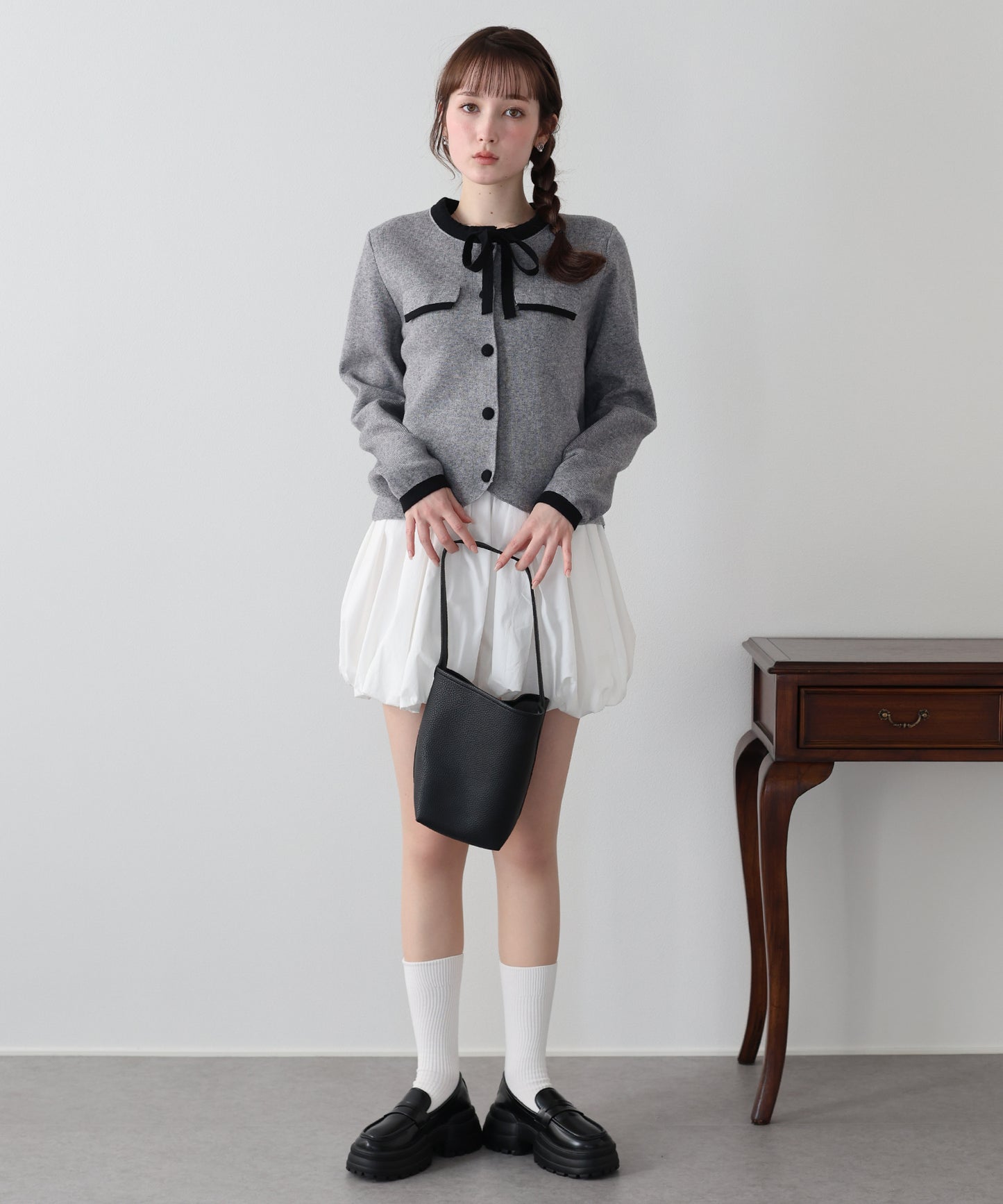 配色リボンカーディガン