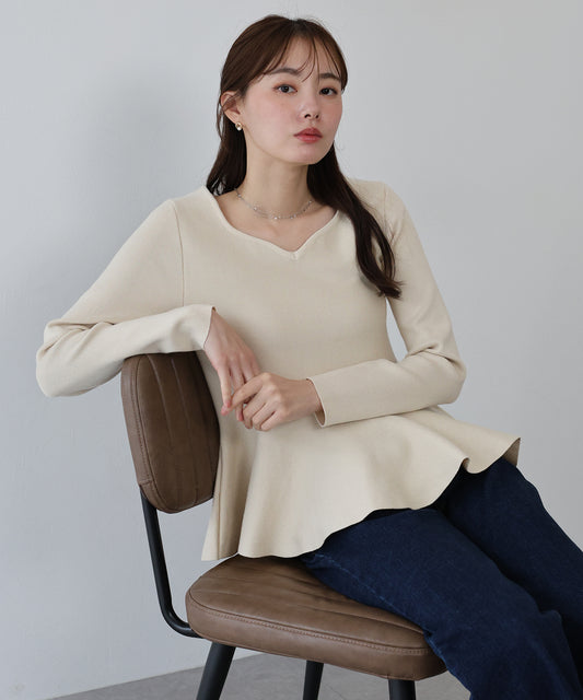 【早割5％OFF】ハートネックペプラムニット