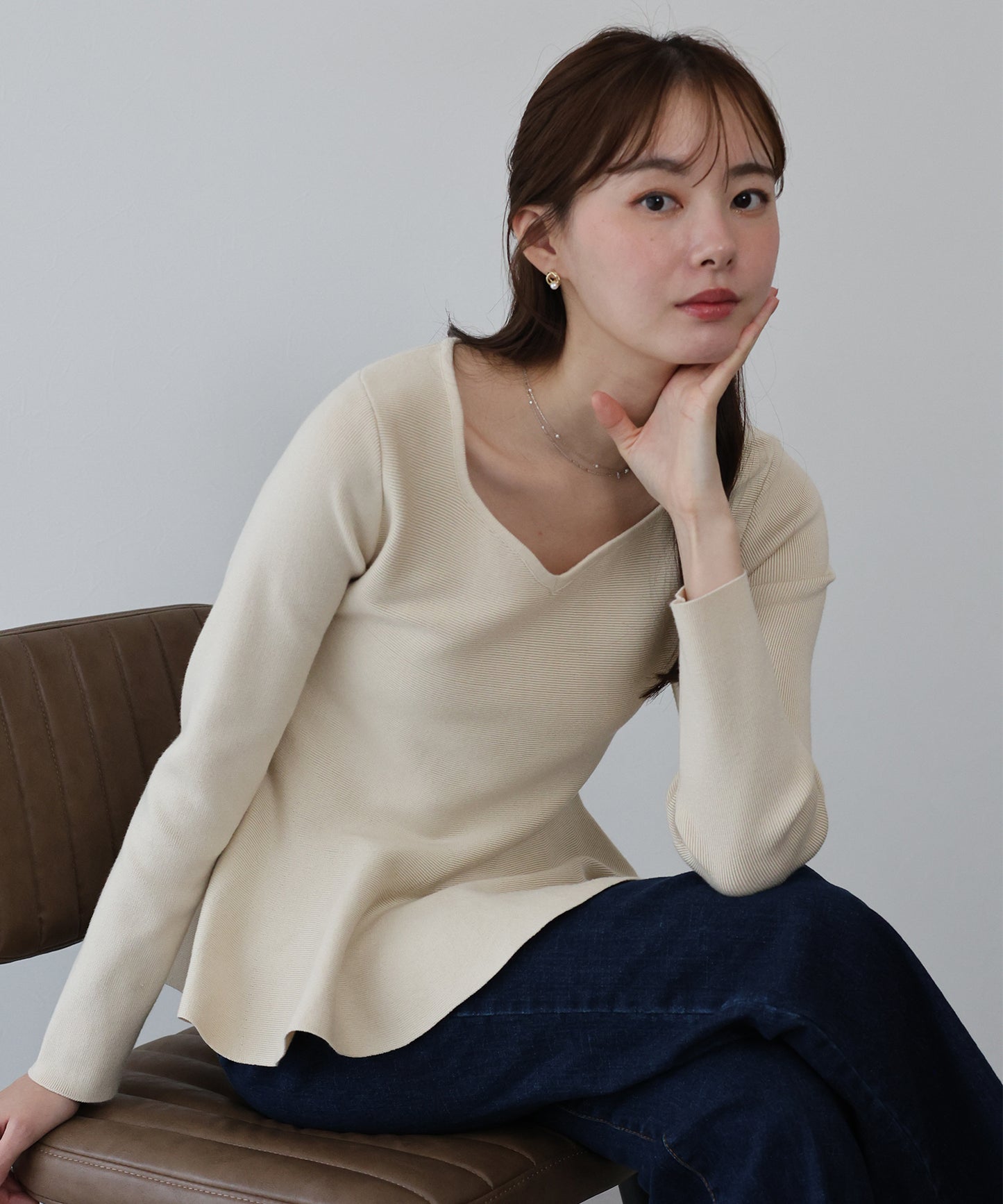 【早割5％OFF】ハートネックペプラムニット