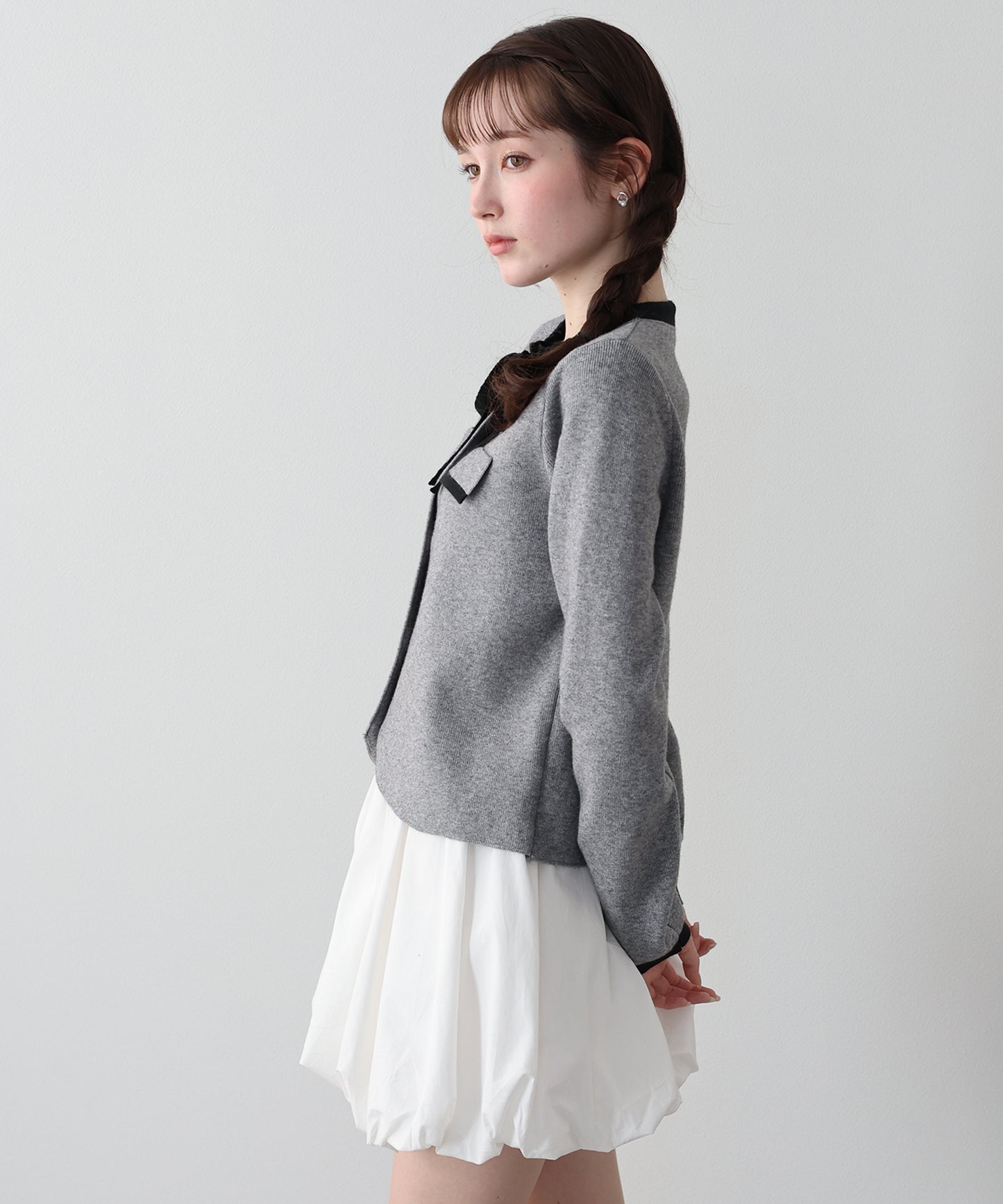 配色リボンカーディガン