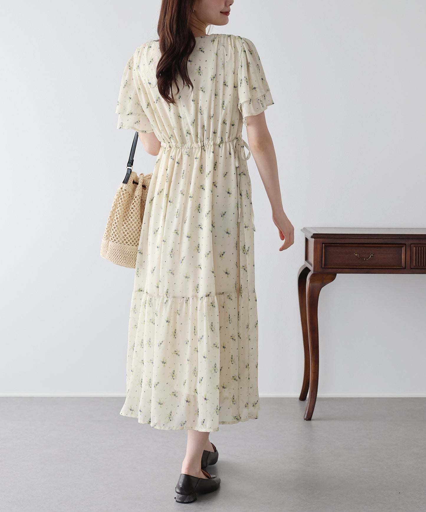 《選べる着丈》シフォンプリントカシュクールワンピース